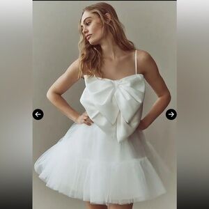 Anthropologie HUTCH White Bow Tulle Mini Dress